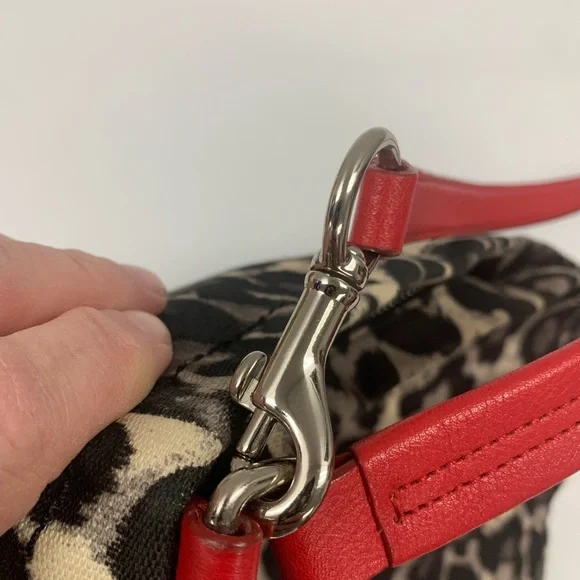 *SOLD* Coach Leopard Print & Red Hobo Bag, Trimmed w/ Leather, Red Tan & Black - Picture 8 of 13